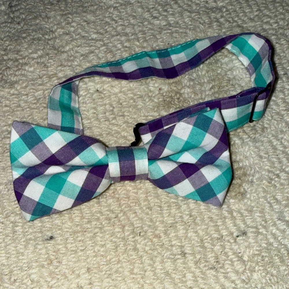 Crewcuts Checkered Bow Tie in Teal and Purple